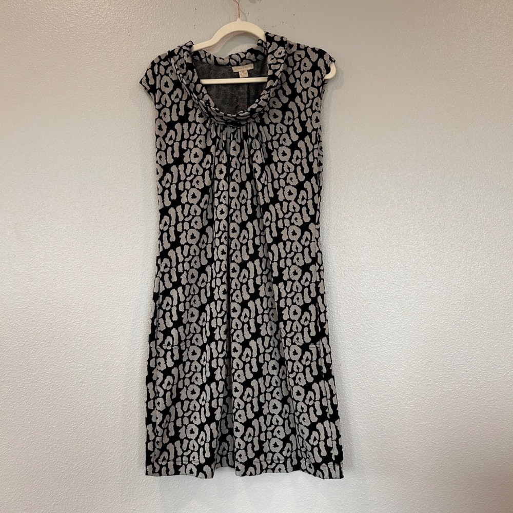 Jonathan Martin Womens Black Grey Leopard Print Cowl Neck Sheath Dress Size 12